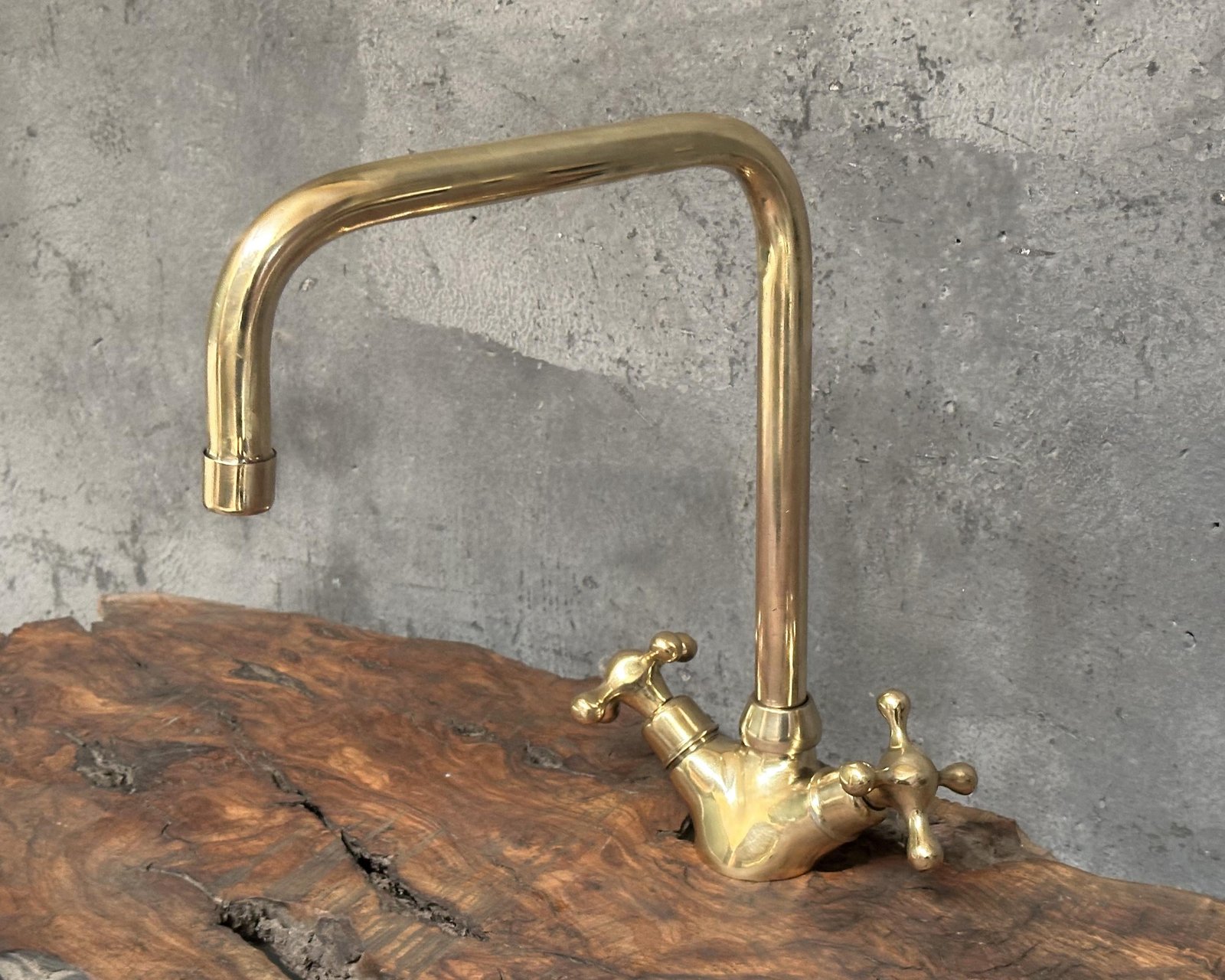 il_fullxfull.6383131970_edqw Unlacquered Brass Bathroom Faucet, Deck Mount Bathroom Faucet, Two Handles Bar Brass Faucet - Image 1