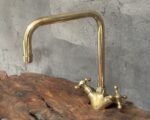Unlacquered Brass Bathroom Faucet, Deck Mount Bathroom Faucet, Two Handles Bar Brass Faucet - Image 3