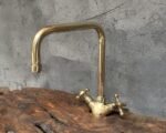 Unlacquered Brass Bathroom Faucet, Deck Mount Bathroom Faucet, Two Handles Bar Brass Faucet - Image 4