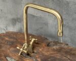 Unlacquered Brass Bathroom Faucet, Deck Mount Bathroom Faucet, Two Handles Bar Brass Faucet - Image 2