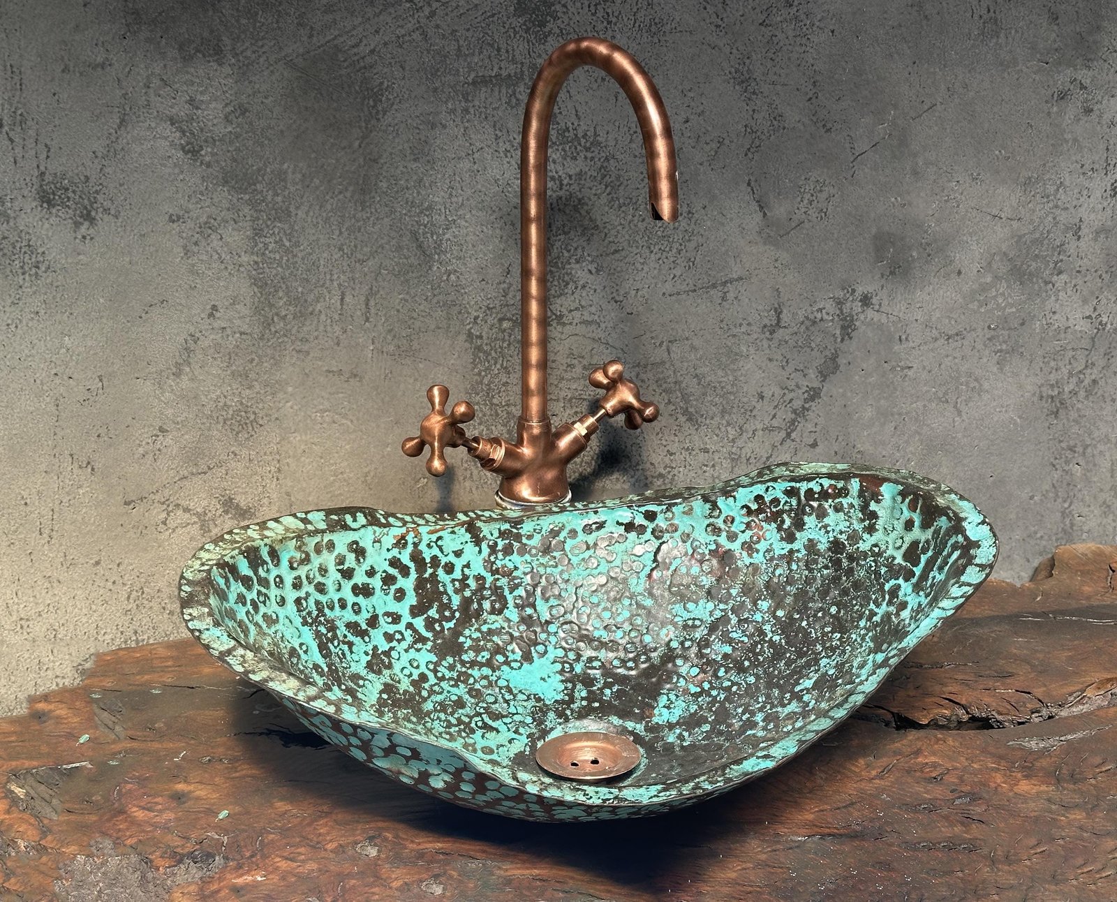 il_fullxfull.6666109410_144i Handmade Hammered Copper Sink with Turquoise Patina - Image 1
