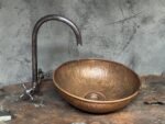 Rustic Hammered Copper Vessel Sink , Handcrafted Round Copper Sink Bathroom - Image 2
