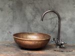 Rustic Hammered Copper Vessel Sink , Handcrafted Round Copper Sink Bathroom - Image 5