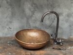 Rustic Hammered Copper Vessel Sink , Handcrafted Round Copper Sink Bathroom - Image 4