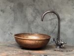 Rustic Hammered Copper Vessel Sink , Handcrafted Round Copper Sink Bathroom - Image 3