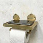 Solid Brass Toilet Paper Holder with Shelf – Handmade Wall Mount Accessory
