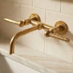 Unlacquered Brass Wall Faucet – Hammered Lever Handle Basin Mixer