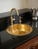 Handcrafted Hammered Brass Bar Sink – Solid Round Prep Basin with Drain - Image 3