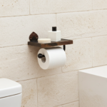 Handmade Aged Copper Toilet Paper Holder with Shelf – Rustic Wall Mounted Bathroom Hardware