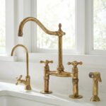 Traditional Unlacquered Brass Bridge Kitchen Faucet With Sprayer