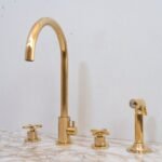 Unlacquered Brass 4 Holes Bathroom Faucet With Diverter