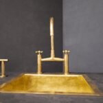 Unlacquered Brass Kitchen Bridge Faucet With Sprayer & Cross Handles - Image 4