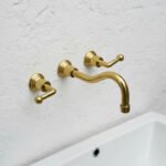 Unlacquered Brass Wall Mount Bathroom Faucet – Vintage Lever Handle Design
