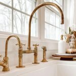 Unlacquered Brass Bridge Faucet with Sprayer and Cold Water Tap