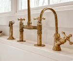 Unlacquered Brass Bridge Faucet with Sprayer and Cold Water Tap - Image 2