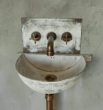 White Patina Copper Wall-Mounted Bathroom Sink - Image 2