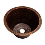 Aged Copper Round Bar Sink - Dark Brown Dropped In Sink - Hammered Finish