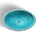 Turquoise Hammered Copper Sink – Oval Drop-In Bathroom Vanity Basin