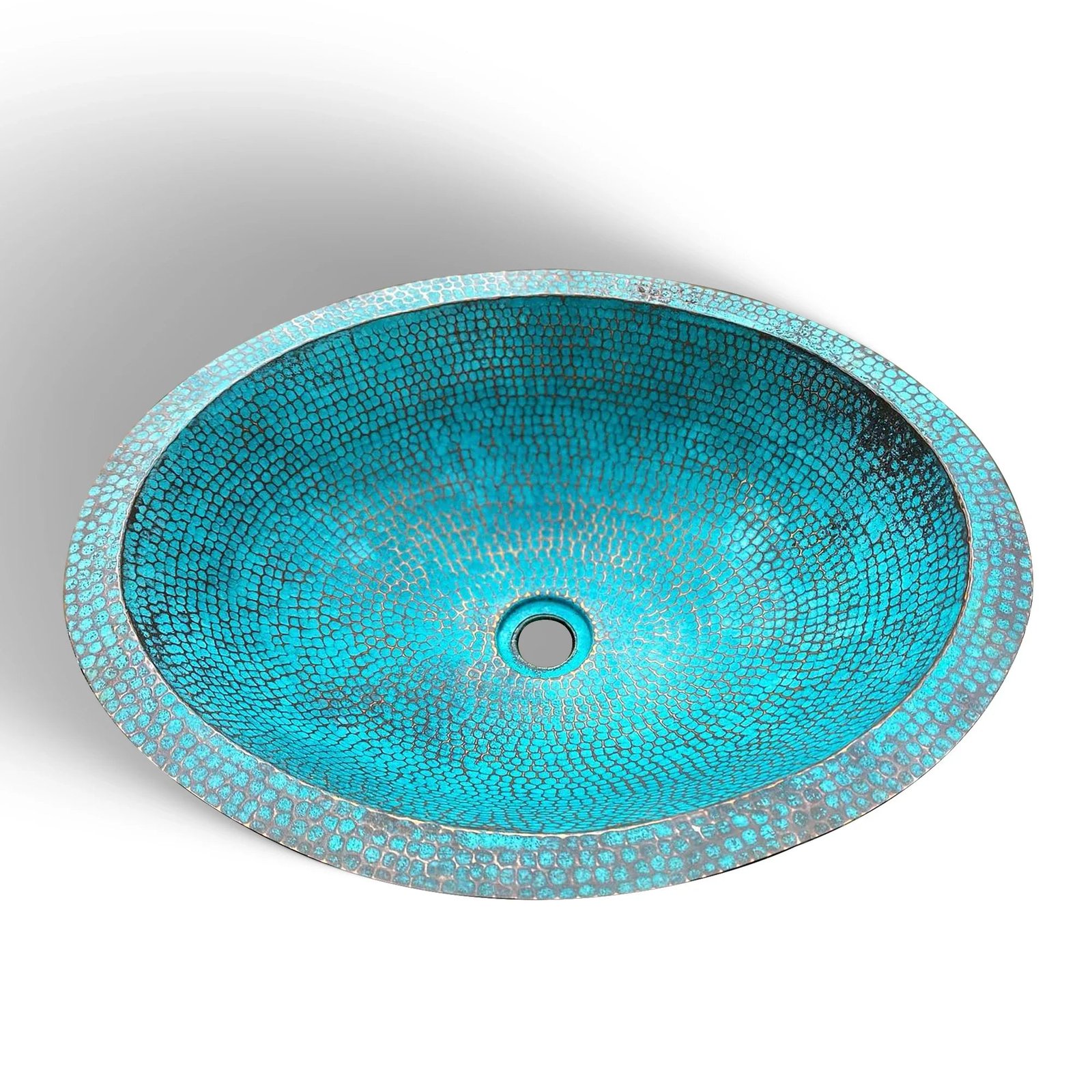 zayian-17-x-14-43-2-cm-x-35-6-cm-antique-turquoise-weathered-bathroom-sink-basin-in-copper-syera-40799331320037_1 Turquoise Hammered Copper Sink – Oval Drop-In Bathroom Vanity Basin - Image 1