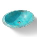 Turquoise Hammered Copper Sink – Oval Drop-In Bathroom Vanity Basin - Image 2