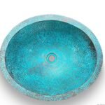 Turquoise Hammered Copper Sink – Oval Drop-In Bathroom Vanity Basin - Image 3