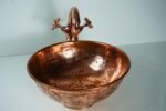 Engraved Copper Vessel Sink – Handmade Round Bathroom Vanity Basin - Image 3