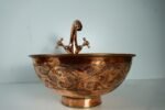 Engraved Copper Vessel Sink – Handmade Round Bathroom Vanity Basin - Image 7