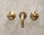 Handcrafted 3-Hole Unlacquered Brass Wall Mounted Vanity Faucet - Image 4
