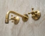 Handcrafted 3-Hole Unlacquered Brass Wall Mounted Vanity Faucet - Image 3