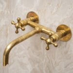 Handcrafted Unlacquered Brass Wall Mounted Tub Filler With Cross Handles - Image 2