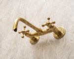 Handcrafted Unlacquered Brass Wall Mounted Tub Filler With Cross Handles - Image 3