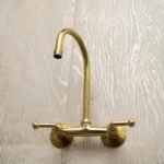 Unlacquered Brass Wall Mount Kitchen Faucet – Gooseneck Spout & Lever Handles - Image 2