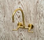 Unlacquered Brass Wall Mount Kitchen Faucet – Gooseneck Spout & Lever Handles - Image 3