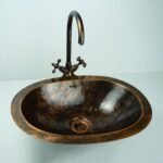 Oil Rubbed Bronze Oval Copper Sink – Hand-Hammered Drop-In Bathroom Basin - Image 4