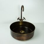 Rustic Brass Vessel Sink with Faucet – Oil Rubbed Bronze Round Bathroom Basin