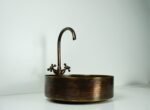 Rustic Brass Vessel Sink with Faucet – Oil Rubbed Bronze Round Bathroom Basin - Image 3
