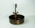 Rustic Brass Vessel Sink with Faucet – Oil Rubbed Bronze Round Bathroom Basin - Image 2