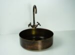 Rustic Brass Vessel Sink with Faucet – Oil Rubbed Bronze Round Bathroom Basin - Image 5