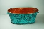 Hammered Copper Beverage Tub – Oval Ice Bucket with Verdigris Patina & Handles