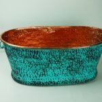 Hammered Copper Beverage Tub – Oval Ice Bucket with Verdigris Patina & Handles