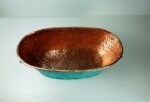 Hammered Copper Beverage Tub – Oval Ice Bucket with Verdigris Patina & Handles - Image 3
