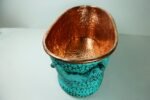 Hammered Copper Beverage Tub – Oval Ice Bucket with Verdigris Patina & Handles - Image 5