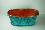 Hammered Copper Beverage Tub – Oval Ice Bucket with Verdigris Patina & Handles - Image 6
