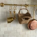 Unlacquered Brass Kitchen Rail – Handmade Wall Mounted Pot Rack with Hooks
