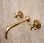Unlacquered Brass Wall Mounted Bathroom Faucet with Cross Handles - Image 3