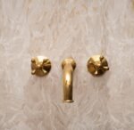 Unlacquered Brass Wall Mounted Bathroom Faucet with Cross Handles - Image 2