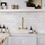 Unlacquered Brass Wall Mount Kitchen Faucet – Vintage Sink Tap with Cross Handles - Image 3